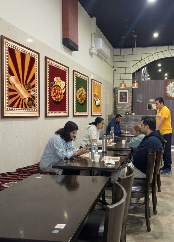 The room with the printed panels hung